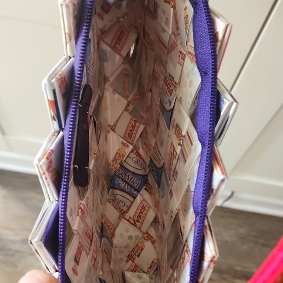 Nahui Ollin Smarties Red and White Crossbody Bag with Geometric Trim - Picture 6 of 7